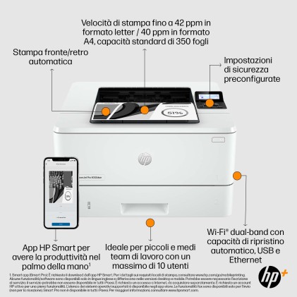 HP LaserJet Pro 4002dn (Stampante laser, Bianco e nero, USB