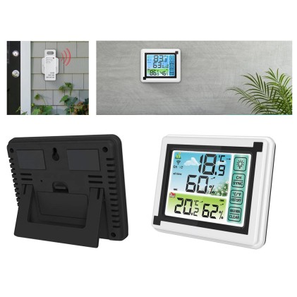 Stazione Meteorologica Wireless Quntis con Sensore Esterno, Igrometro  Termometro Digitale con Temperatura, Umidità, Previsioni Meteo, Ora Locale,  Sveglia, 3 Canali, Touch Screen per la Casa-Bianco : : Giardino e  giardinaggio