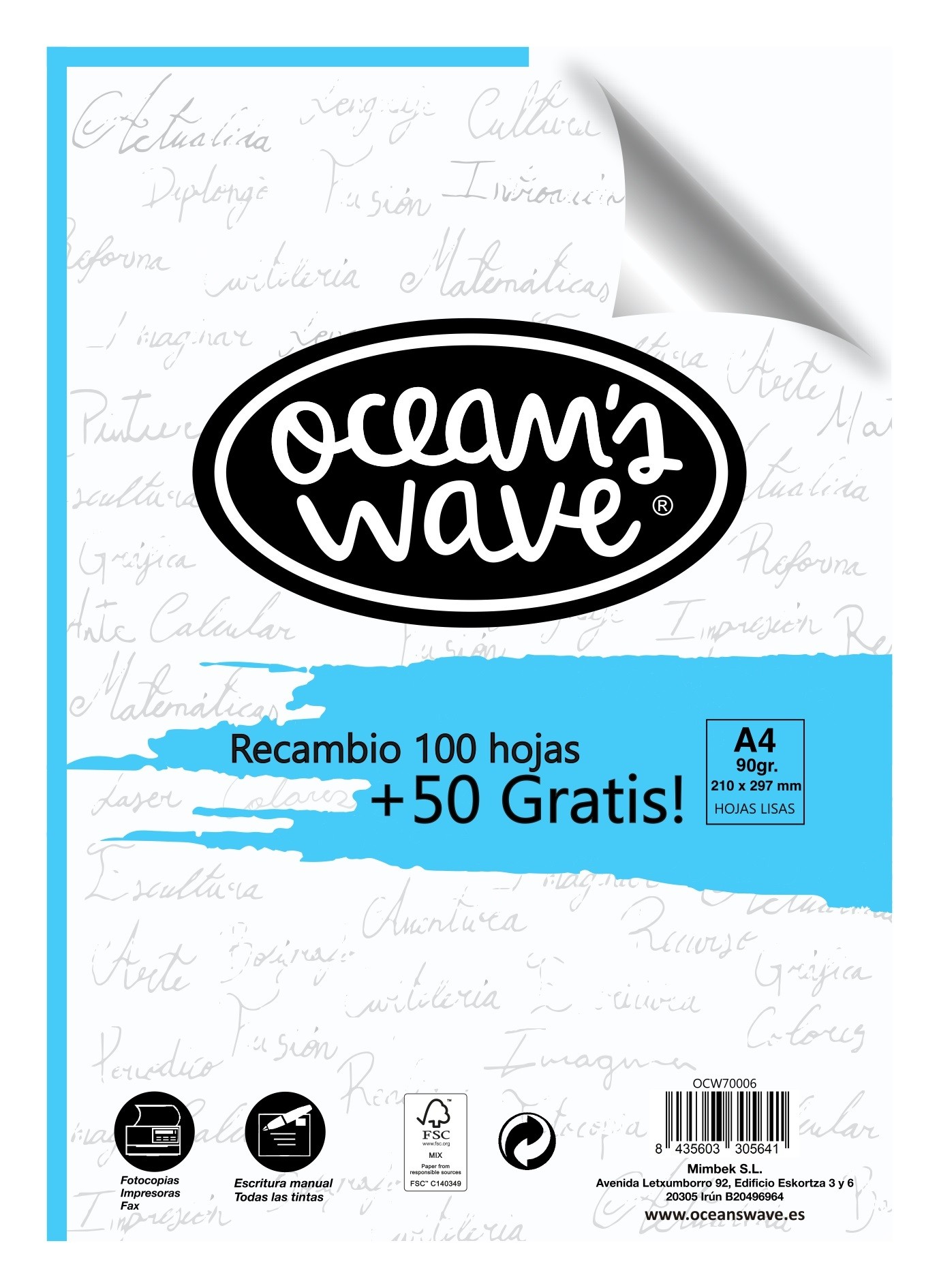 Oceans Wave Confezione da 100 Fogli Colorati A4 80gr - Colori