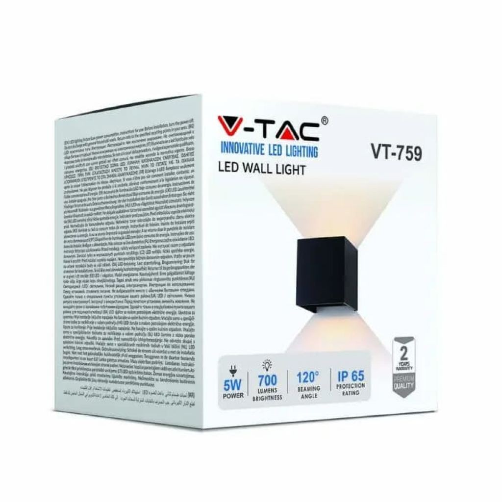 V Tac Lampada Led Da Muro Quadrata Doppio Led Cob W Lm W Colore Nero Satinato Fascio